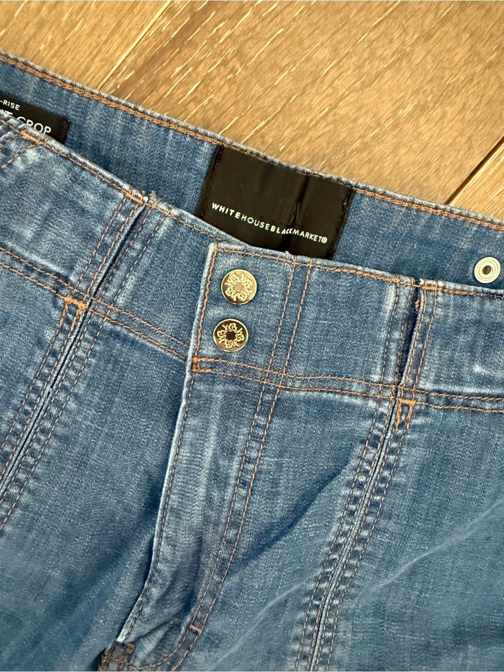 White House Black Market Blue Mid-Rise Straight Crop Double-Button Jeans Size 8